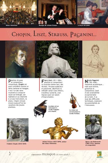 Exposition musique Chopin, Lizst, Strauss, Paganini...